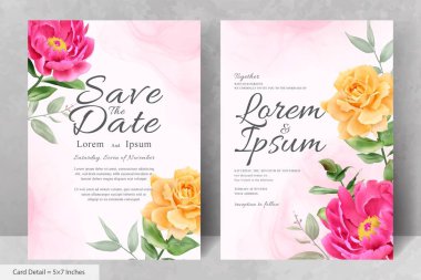 Güzel Suluboya Düğün Davetiyesi El Çizimi Çiçekli