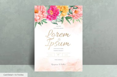 Güzel Suluboya Düğün Davetiyesi El Çizimi Çiçekli