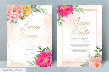 Güzel Suluboya Düğün Davetiyesi El Çizimi Çiçekli