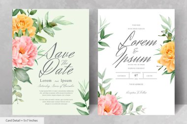 Güzel Suluboya Çiçek Düğün Davetiyesi El Çizimi Şakayık ve Yapraklı