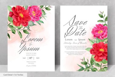 Güzel Suluboya Çiçek Düğün Davetiyesi El Çizimi Şakayık ve Yapraklı