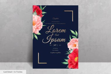 Güzel Suluboya Çiçek Düğün Davetiyesi El Çizimi Şakayık ve Yapraklı