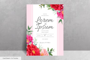 Güzel Suluboya Çiçek Düğün Davetiyesi El Çizimi Şakayık ve Yapraklı