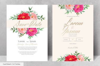 Güzel Suluboya Çiçek Düğün Davetiyesi El Çizimi Şakayık ve Yapraklı