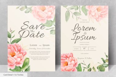 Güzel Suluboya Çiçek Düğün Davetiyesi El Çizimi Şakayık ve Yapraklı