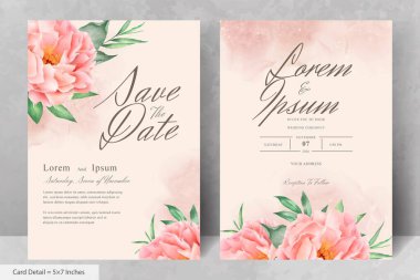 Güzel Suluboya Çiçek Düğün Davetiyesi El Çizimi Şakayık ve Yapraklı