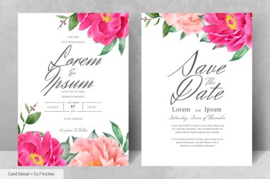 Güzel Suluboya Çiçek Düğün Davetiyesi El Çizimi Şakayık ve Yapraklı