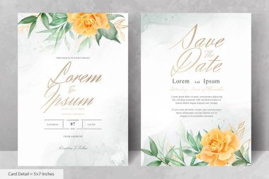 Güzel Suluboya Çiçek Düğün Davetiyesi El Çizimi Şakayık ve Yapraklı