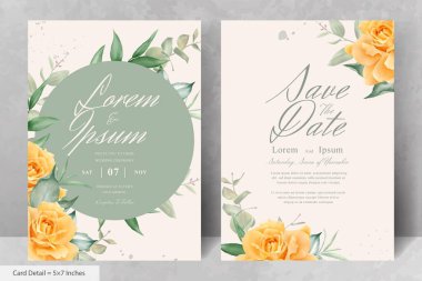 Güzel Suluboya Çiçek Düğün Davetiyesi El Çizimi Şakayık ve Yapraklı