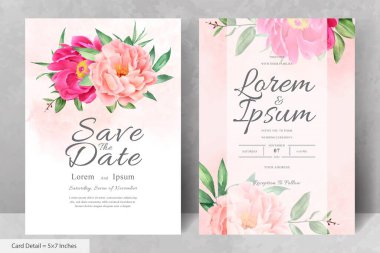 Güzel Suluboya Çiçek Düğün Davetiyesi El Çizimi Şakayık ve Yapraklı