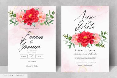 Güzel Suluboya Çiçek Düğün Davetiyesi El Çizimi Şakayık ve Yapraklı