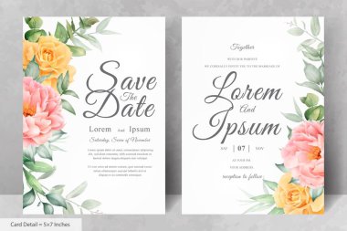 Güzel Suluboya Çiçek Düğün Davetiyesi El Çizimi Şakayık ve Yapraklı