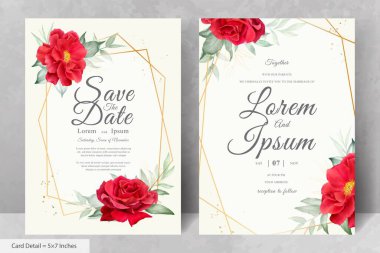 Güzel Suluboya Çiçek Düğün Davetiyesi El Çizimi Şakayık ve Yapraklı