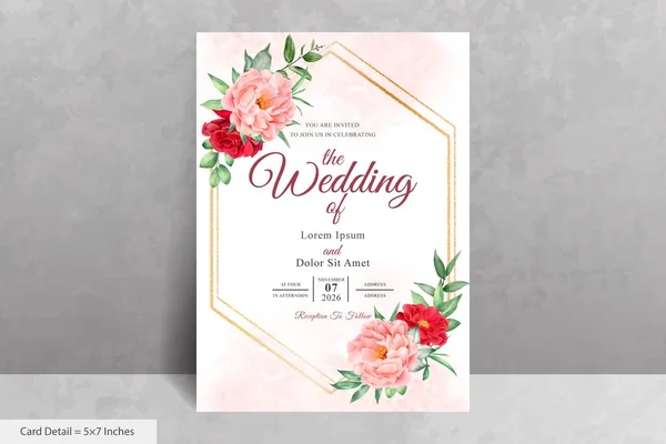 Schöne Aquarell Floral Wedding Invitation Set Mit Handgezeichneten Pfingstrosen Und — Stockvektor