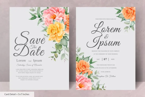 Güzel Suluboya Çiçek Düğün Davetiyesi El Çizimi Şakayık ve Yapraklı