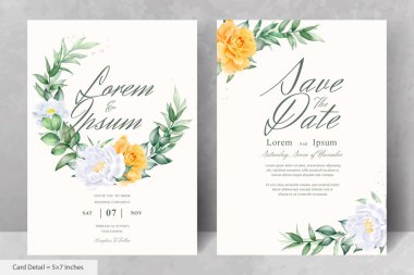 Güzel Suluboya Çiçek Düğün Davetiyesi El Çizimi Şakayık ve Yapraklı