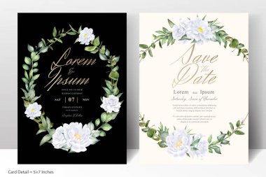 Güzel Suluboya Çiçek Düğün Davetiyesi El Çizimi Şakayık ve Yapraklı