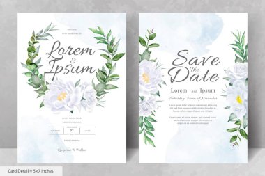 Güzel Suluboya Çiçek Düğün Davetiyesi El Çizimi Şakayık ve Yapraklı