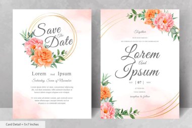 Güzel Suluboya Çiçek Düğün Davetiyesi El Çizimi Şakayık ve Yapraklı