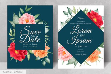 Zarif Suluboya Çiçek Düğün Davetiyesi El Çizimi Şakayık ve Yapraklı