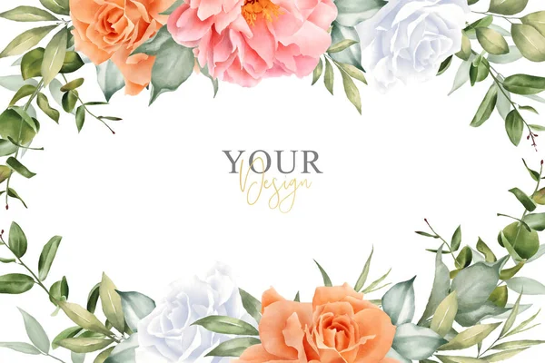 手描き牡丹と葉で美しい水彩花の背景デザイン — ストックベクタ