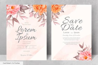 Zarif Suluboya Çiçek Düğün Davetiyesi El Çizimi Şakayık ve Yapraklı