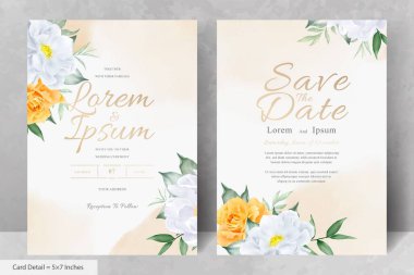 Zarif Suluboya Çiçek Düğün Davetiyesi El Çizimi Şakayık ve Yapraklı