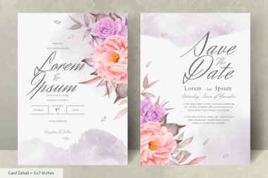 Zarif Suluboya Çiçek Düğün Davetiyesi El Çizimi Şakayık ve Yapraklı