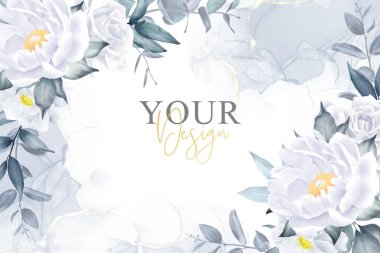 Zarif Suluboya Çiçek Arkaplan Tasarımı El yapımı Şakayık ve Yapraklı