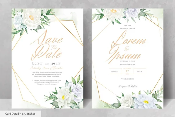 Elegáns Akvarell Virágos Esküvői Meghívó Készlet Kézzel Rajzolt Bazsarózsa Levelek — Stock Vector
