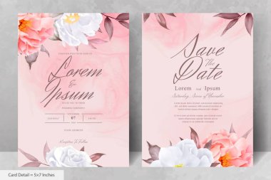 Zarif Suluboya Çiçek Düğün Davetiyesi El Çizimi Şakayık ve Yapraklı