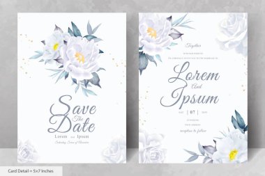 Zarif Suluboya Çiçek Düğün Davetiyesi El Çizimi Şakayık ve Yapraklı