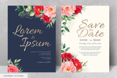 Zarif Suluboya Çiçek Düğün Davetiyesi El Çizimi Şakayık ve Yapraklı