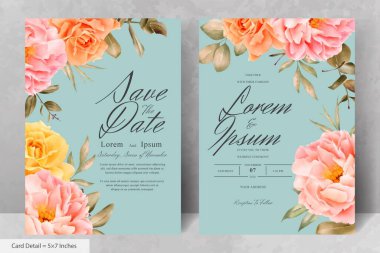 Zarif Suluboya Çiçek Düğün Davetiyesi El Çizimi Şakayık ve Yapraklı