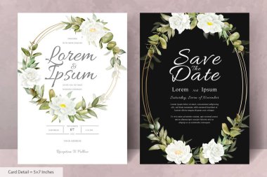 Zarif Suluboya Çiçek Düğün Davetiyesi El Çizimi Şakayık ve Yapraklı