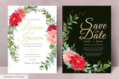 Zarif Suluboya Çiçek Düğün Davetiyesi El Çizimi Şakayık ve Yapraklı