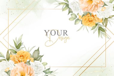 Şık Suluboya Çiçek Çerçeve Tasarımı El Çizimi Şakayık ve Yapraklı