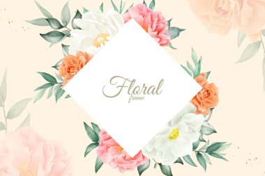 Şık Suluboya Çiçek Çerçeve Tasarımı El Çizimi Şakayık ve Yapraklı