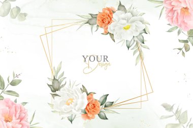 Şık Suluboya Çiçek Çerçeve Tasarımı El Çizimi Şakayık ve Yapraklı