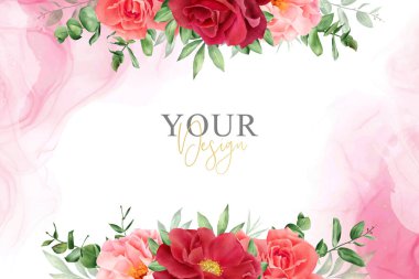 Zarif Suluboya Çiçek Arkaplan Tasarımı El yapımı Şakayık ve Yapraklı