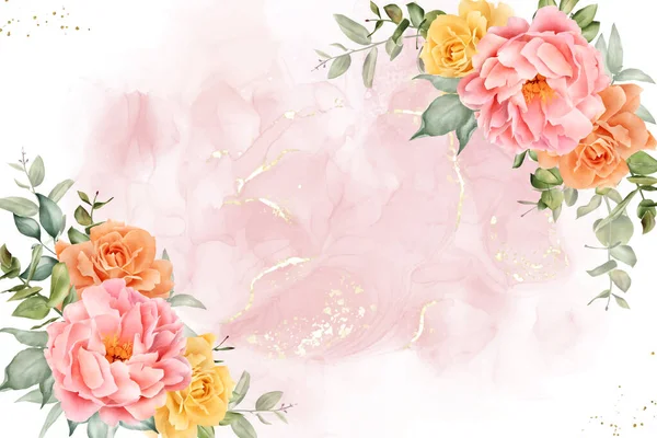 Design Fundo Floral Aquarela Elegante Com Peônia Desenhada Mão Folhas — Vetor de Stock