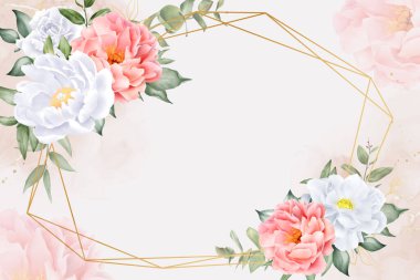 Şık Suluboya Çiçek Çerçeve Tasarımı El Çizimi Şakayık ve Yapraklı