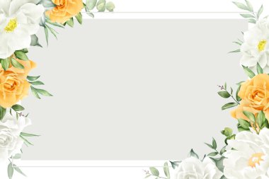 Şık Suluboya Çiçek Çerçeve Tasarımı El Çizimi Şakayık ve Yapraklı