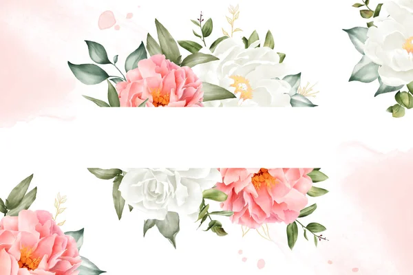 Elegant Watercolor Floral Frame Background Design Hand Drawn Peony Leaves —  Vetores de Stock