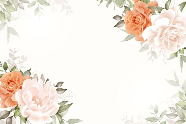 Elegant Watercolor Floral Frame Background Design Hand Drawn Peony Leaves — Image vectorielle