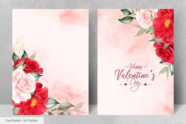 Romântico Watercolor Casamento Convite Cartão Definido Com Maroon Floral Folhas — Vetor de Stock
