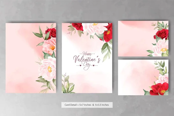 Romantyczny Akwarela Wedding Karta Zaproszenie Zestaw Maroon Kwiatów Liści — Wektor stockowy