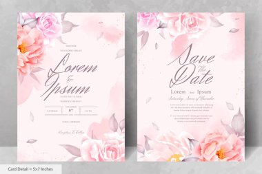 Maroon Çiçek ve Yaprakları ile Romantik Suluboya Düğün Davetiyesi