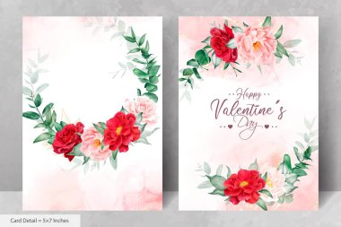 Maroon Çiçek ve Yaprakları ile Romantik Suluboya Düğün Davetiyesi