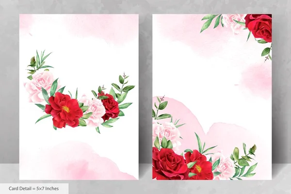 Romantisches Aquarell Hochzeitseinladungskarte Set Mit Kastanienbraunen Blüten Und Blättern — Stockvektor